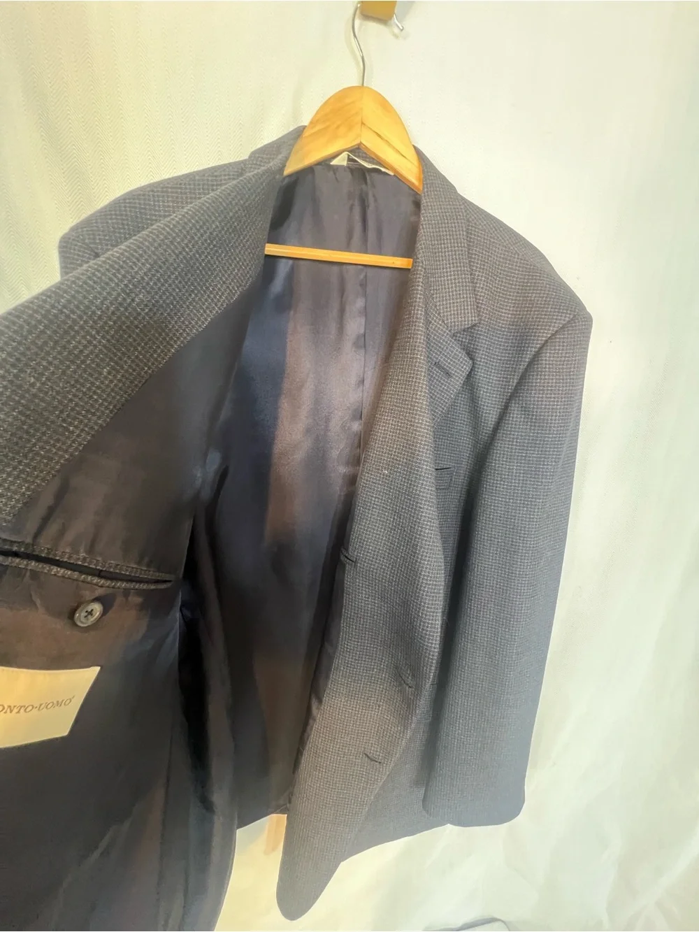 Pronto Uomo Dark Charcoal & Blue Small Plaid Two-Button Blazer 52 Regular 👍